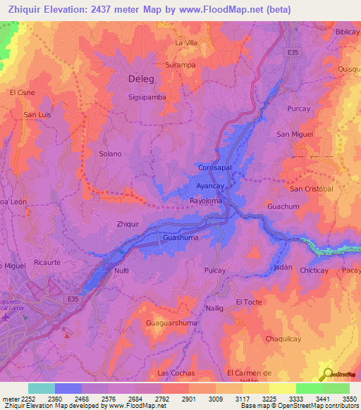 Zhiquir,Ecuador Elevation Map