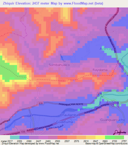 Zhiquir,Ecuador Elevation Map