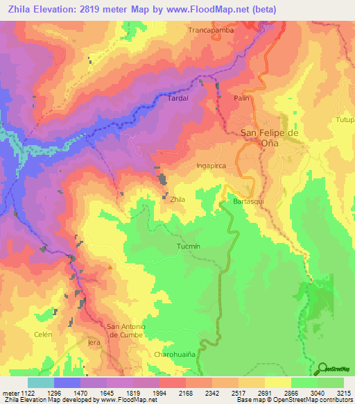 Zhila,Ecuador Elevation Map