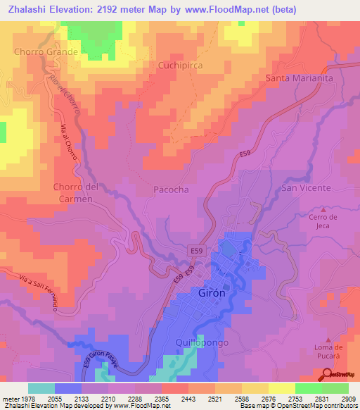 Zhalashi,Ecuador Elevation Map