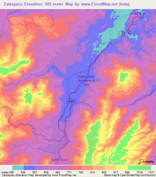 Zatzayacu,Ecuador Elevation Map