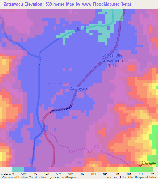 Zatzayacu,Ecuador Elevation Map