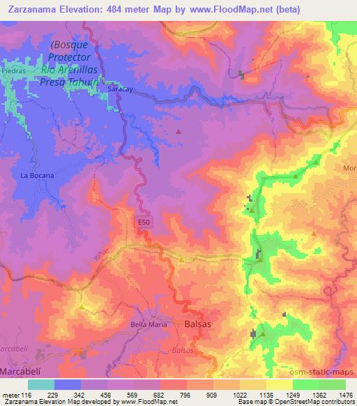 Zarzanama,Ecuador Elevation Map