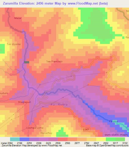 Zarumilla,Ecuador Elevation Map