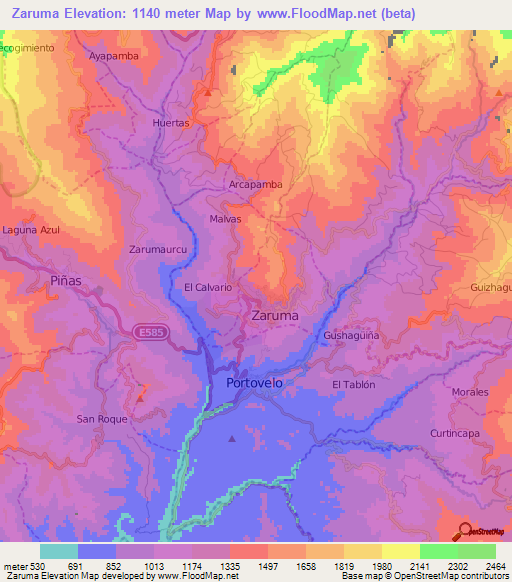 Zaruma,Ecuador Elevation Map