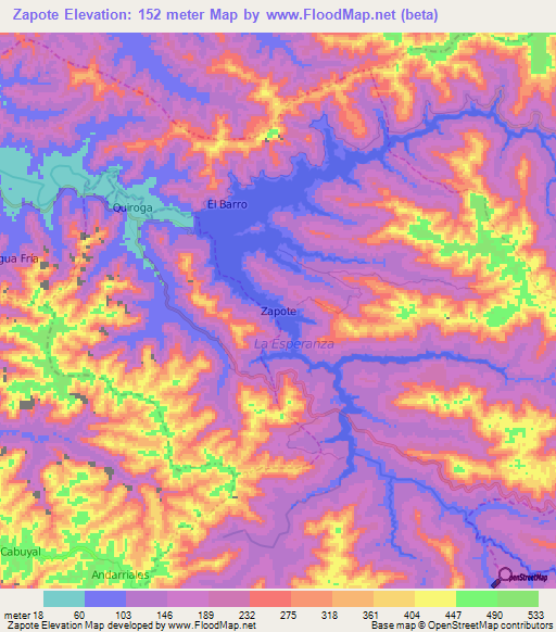 Zapote,Ecuador Elevation Map