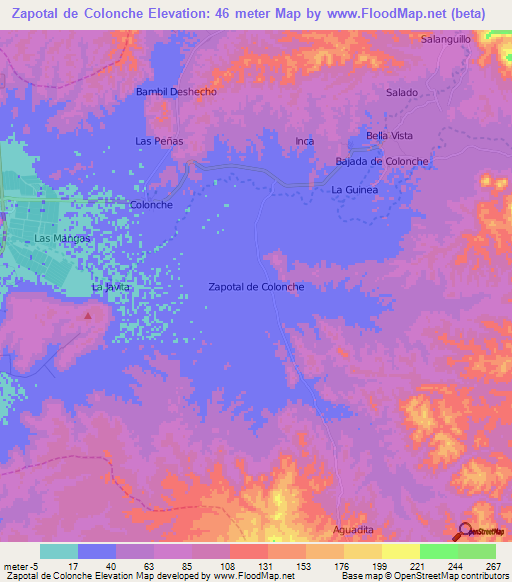 Zapotal de Colonche,Ecuador Elevation Map