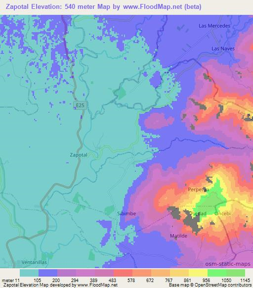 Zapotal,Ecuador Elevation Map