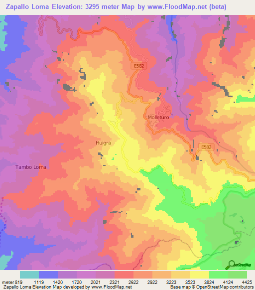 Zapallo Loma,Ecuador Elevation Map