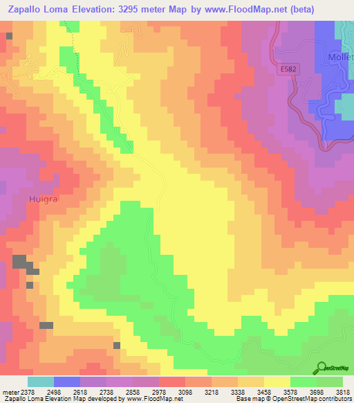 Zapallo Loma,Ecuador Elevation Map