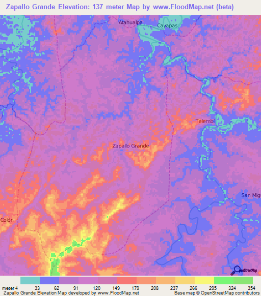 Zapallo Grande,Ecuador Elevation Map