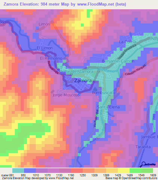 Zamora,Ecuador Elevation Map