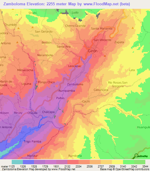 Zamboloma,Ecuador Elevation Map