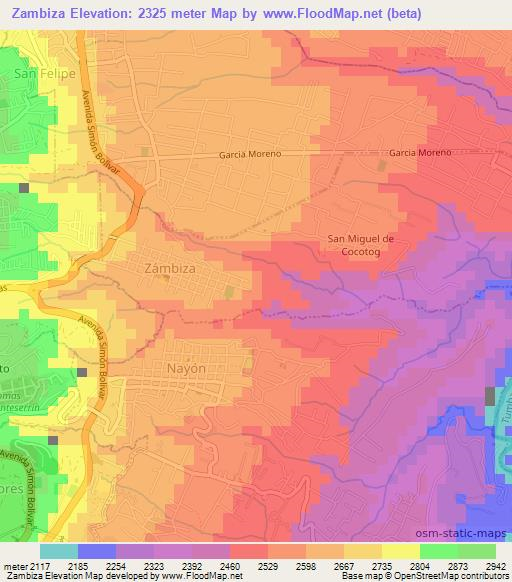 Zambiza,Ecuador Elevation Map