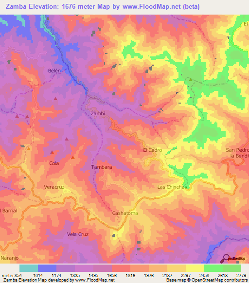 Zamba,Ecuador Elevation Map