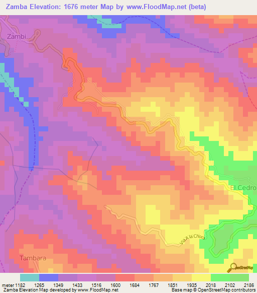 Zamba,Ecuador Elevation Map