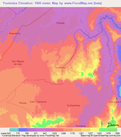Yuvientza,Ecuador Elevation Map