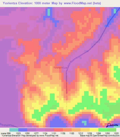 Yuvientza,Ecuador Elevation Map