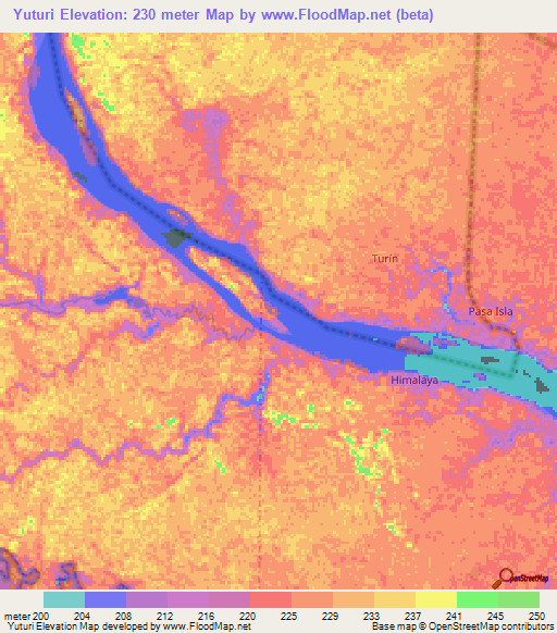 Yuturi,Ecuador Elevation Map