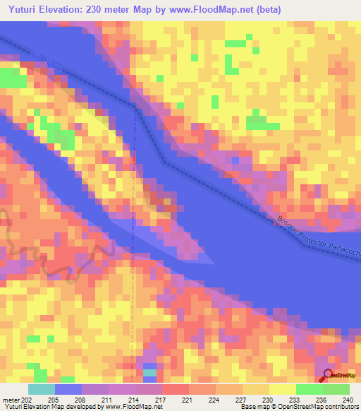 Yuturi,Ecuador Elevation Map