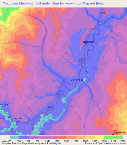 Yurupasa,Ecuador Elevation Map