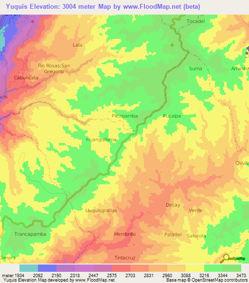 Yuquis,Ecuador Elevation Map