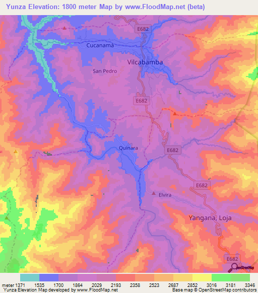 Yunza,Ecuador Elevation Map