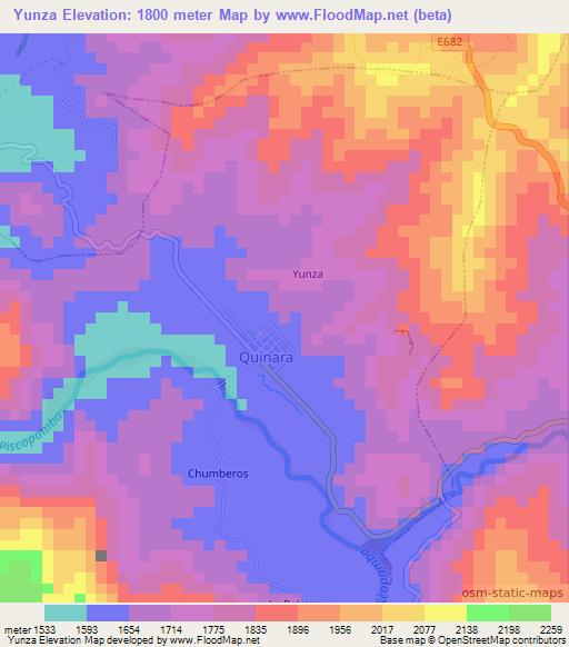 Yunza,Ecuador Elevation Map