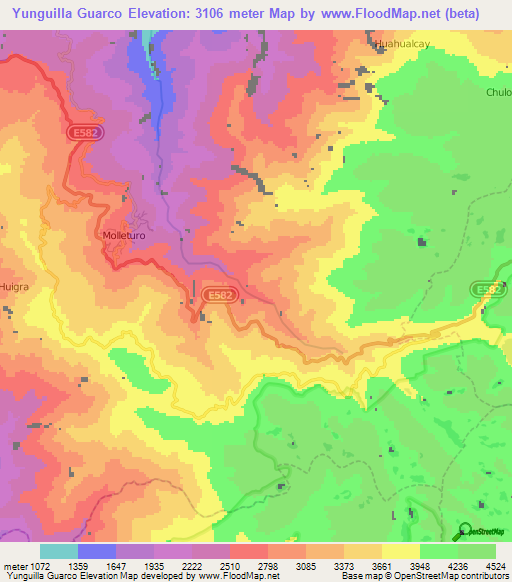 Yunguilla Guarco,Ecuador Elevation Map