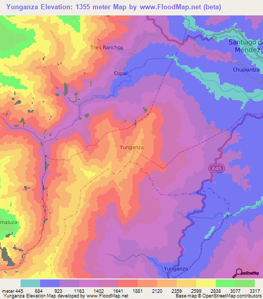 Yunganza,Ecuador Elevation Map