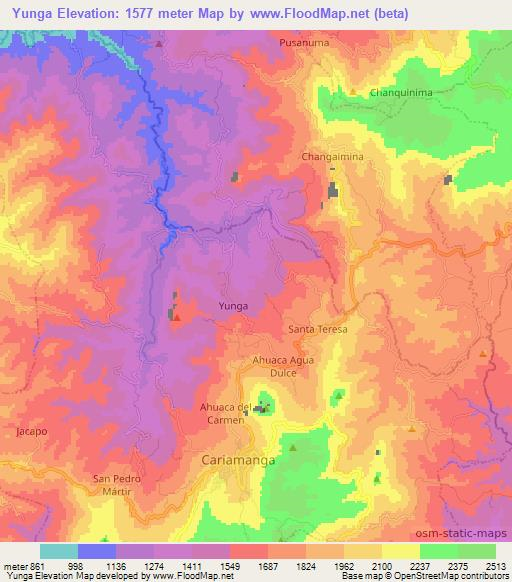 Yunga,Ecuador Elevation Map