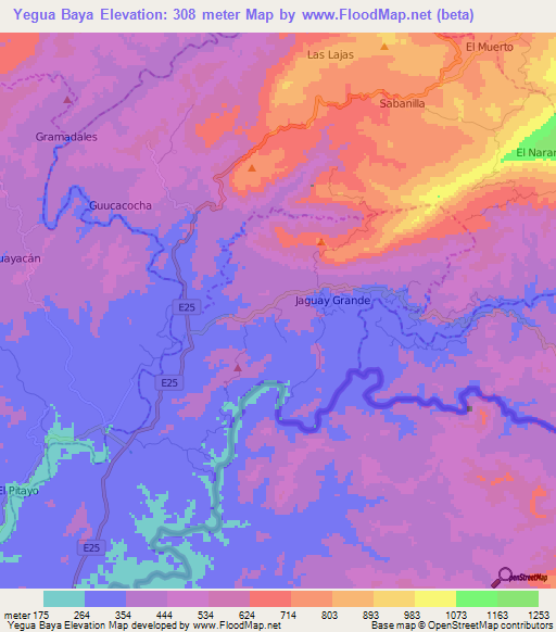 Yegua Baya,Ecuador Elevation Map