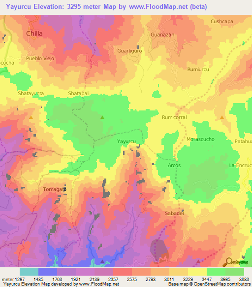 Yayurcu,Ecuador Elevation Map