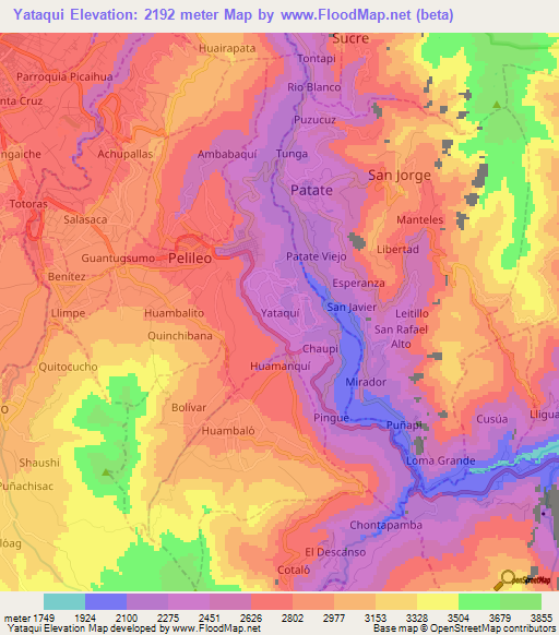 Yataqui,Ecuador Elevation Map