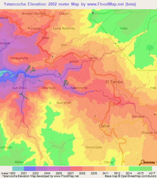 Yatancocha,Ecuador Elevation Map