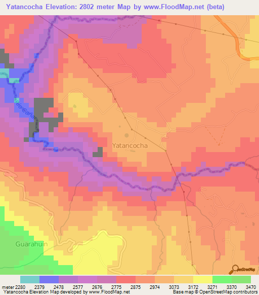 Yatancocha,Ecuador Elevation Map