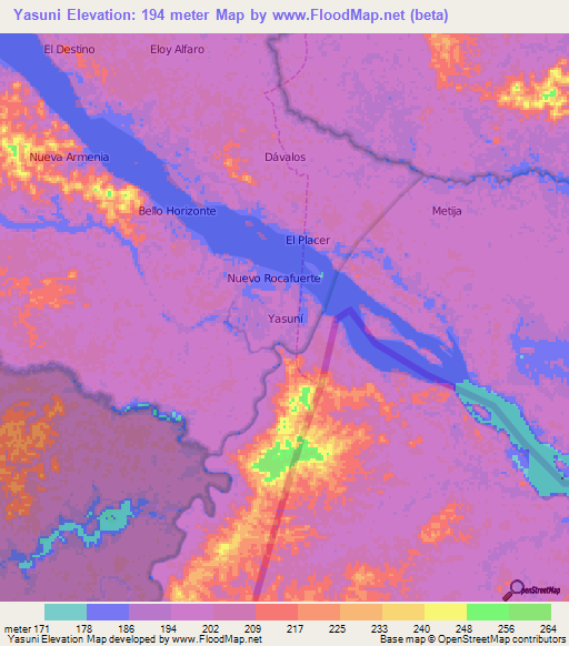 Yasuni,Ecuador Elevation Map