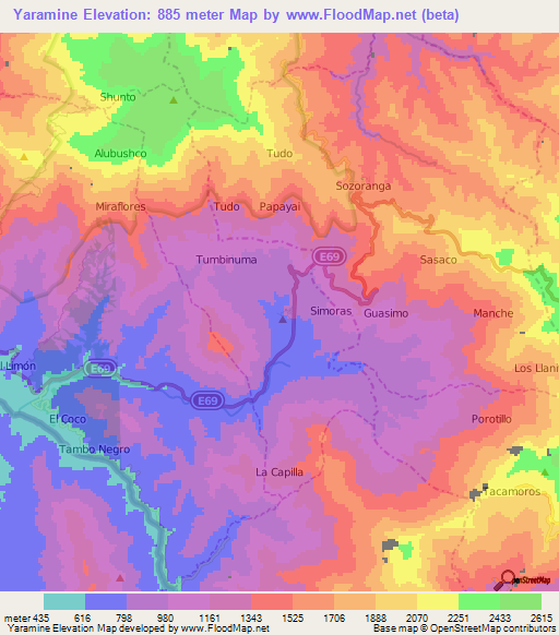 Yaramine,Ecuador Elevation Map