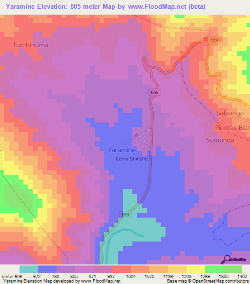 Yaramine,Ecuador Elevation Map