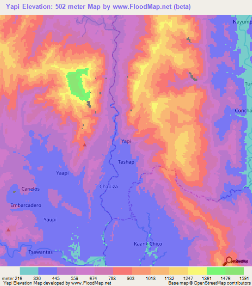 Yapi,Ecuador Elevation Map