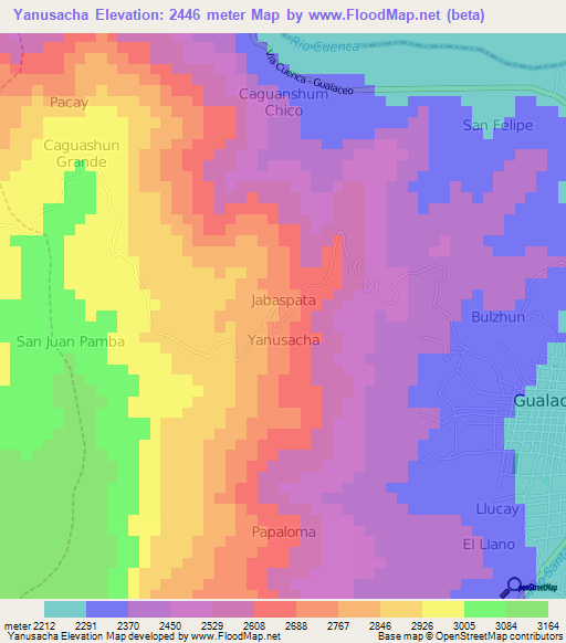 Yanusacha,Ecuador Elevation Map