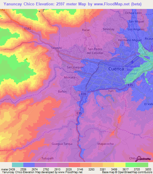 Yanuncay Chico,Ecuador Elevation Map