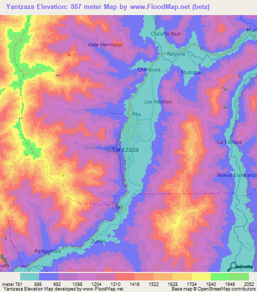 Yantzaza,Ecuador Elevation Map