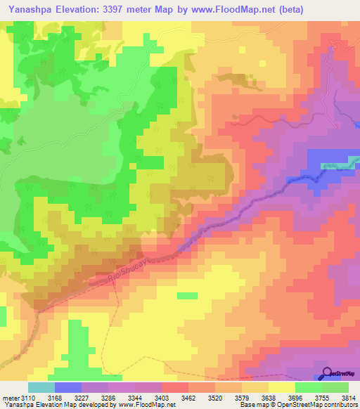 Yanashpa,Ecuador Elevation Map