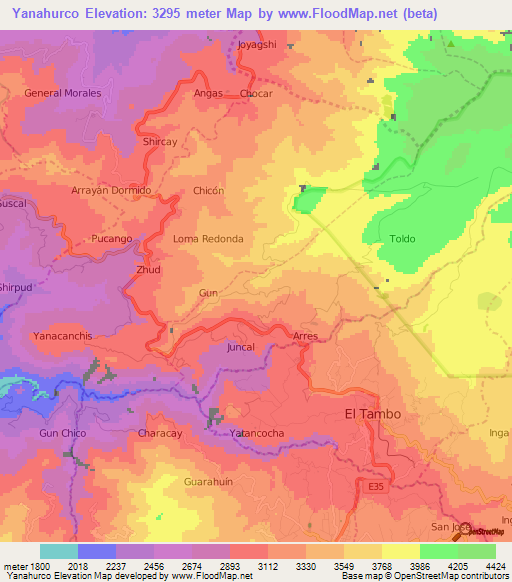 Yanahurco,Ecuador Elevation Map