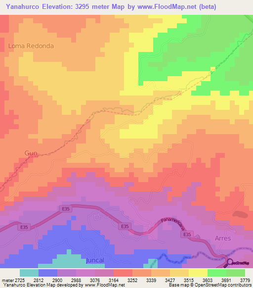 Yanahurco,Ecuador Elevation Map