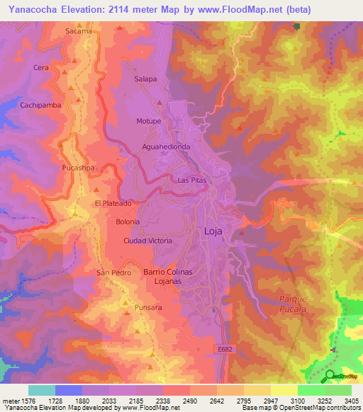 Yanacocha,Ecuador Elevation Map