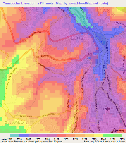 Yanacocha,Ecuador Elevation Map