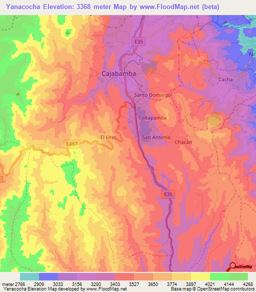 Yanacocha,Ecuador Elevation Map