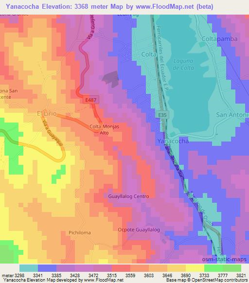 Yanacocha,Ecuador Elevation Map